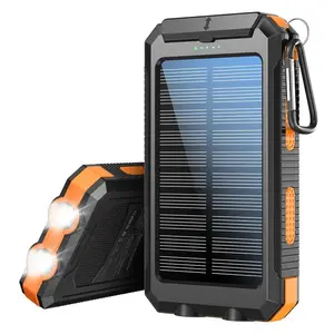 10000mAh Portable Solar Battery, 1 x Dual USB Output Port Waterproof Battery with LED Lights, Solar Mobile Phone Charger Compatible with iPhone and Android Phones
