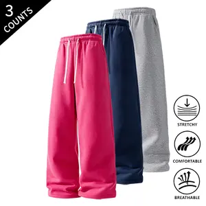 3-Pack Men’s Loose Fit Straight Leg Sweatpants, Elastic Drawstring Waistband, Stretchable & Breathable, Ultra-Comfortable Casual Pants for All Seasons