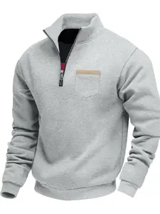 Men's Half-Zip Stand Collar Pocket Sweatshirt, Fleece Lined Warm Pullover, Soft Comfortable Casual Sportswear for Fall Winter