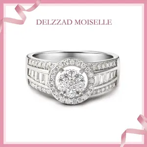 Delzzad Hip Hop Halo Cocktail Ring D Color VVS Synthetic Moissanite S925 Stunning Unisex Ring Perfect for Any Occasion & Everyday Wear Birthday Anniversary Christmas Gifts