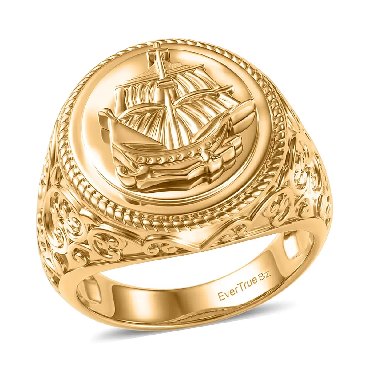 EverTrue Bronzella Collection Sailing Ship Men''s Ring in 18K YG Plated Bronze (Size 10.0)