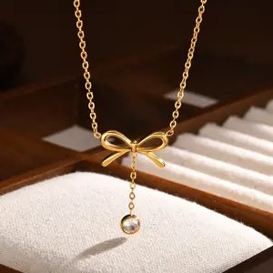 Dainty Bow Necklace for Women, 18K Gold Plated Elegant Choker Bow Pendant Necklace, Fashion Jewelry Birthday Gift for Women
