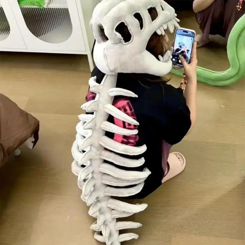 Dinosaur Skeleton Costume Set For Adults & Kids - Realistic Plush Outfit With Dinosaur Skeleton Headgear, Spine, Ideal For Halloween, Costume For Parties,Summerwins,Father'Sdaygifts,Campingessentials,Campinggear