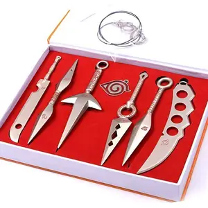 Naruto Anime Collectible Ornament Set - 7-Piece Metal Display Prop & Necklace, Perfect for Fans Collection & Gifts