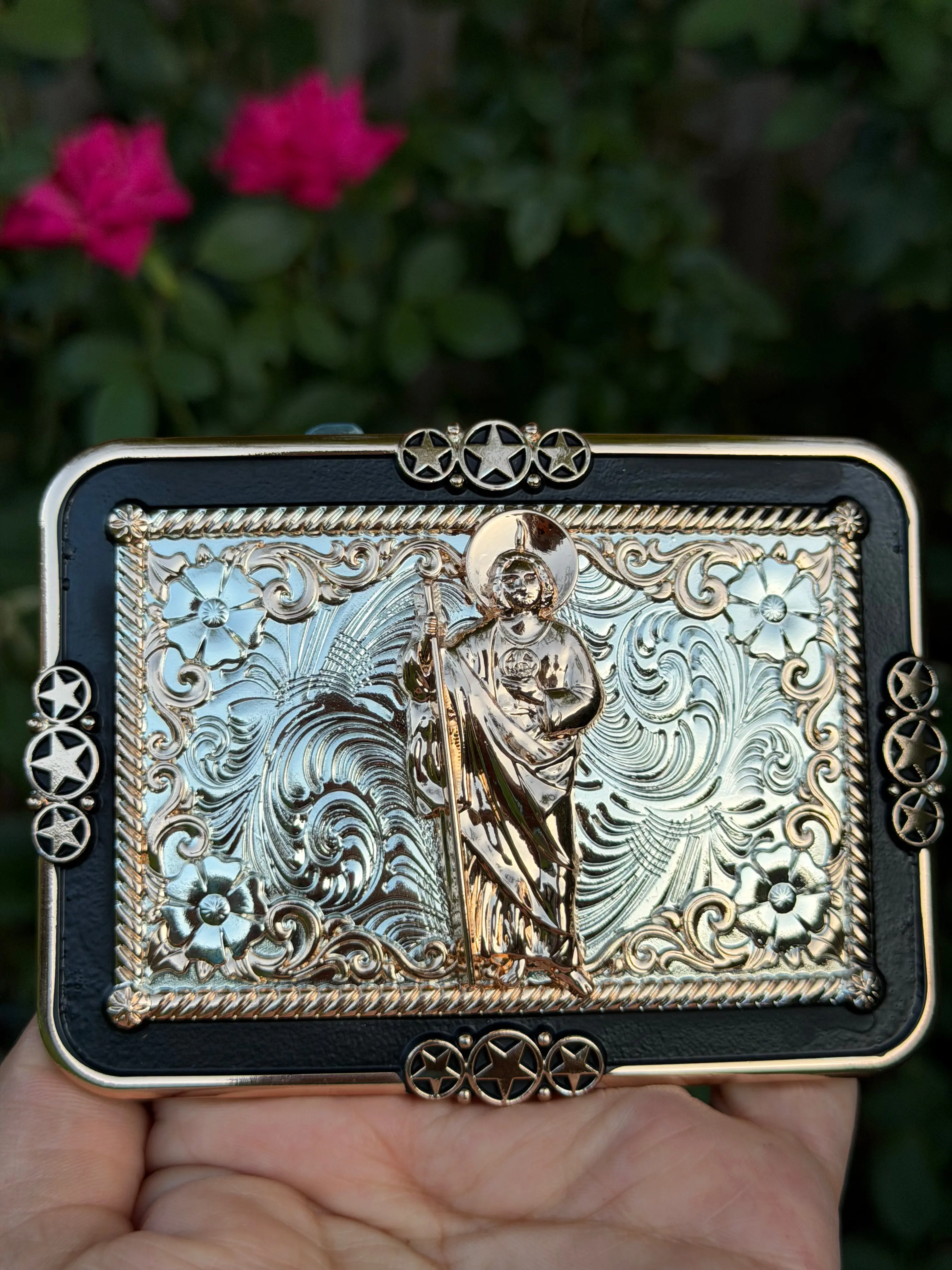 Western Religious Belt Buckle – Saint Jude Engraved Metal Cowboy Buckle for Men &amp; Women