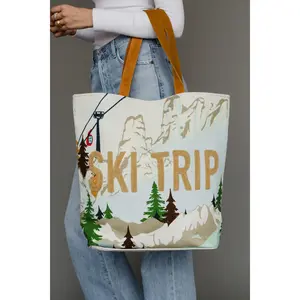White, Light Blue & Green Ski Resort Scene Tote