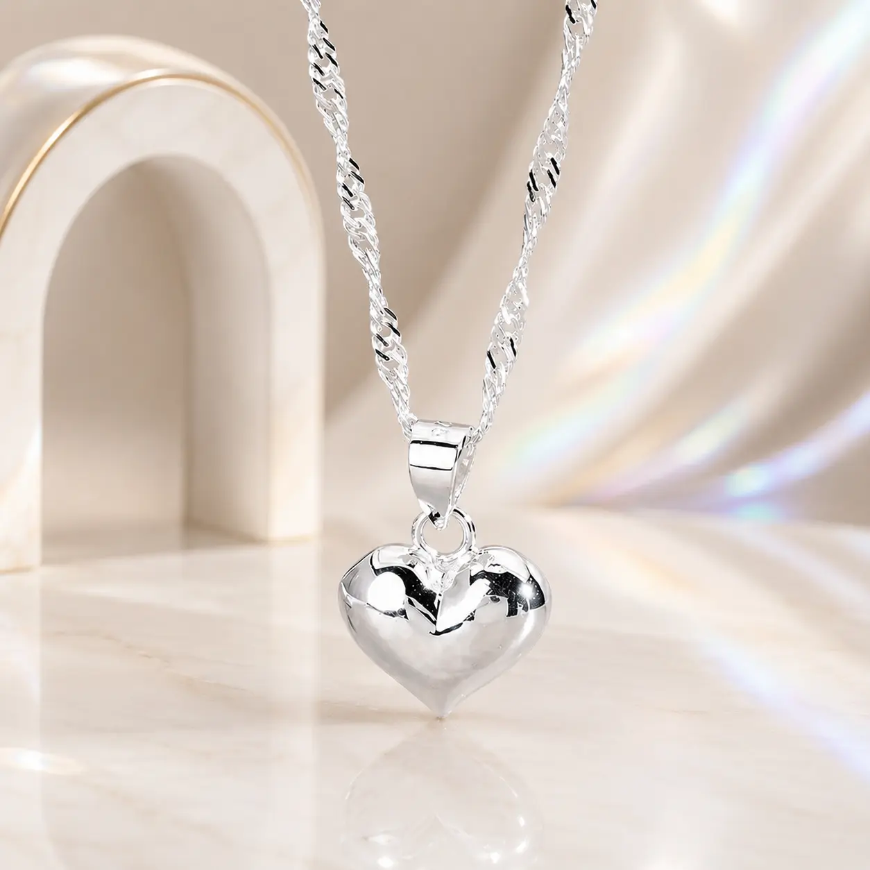 925 Silver-Plated Heart Pendant Necklace for Women, Vintage Sentimental Charm with Adjustable Pull Chain, Casual Anniversary Jewelry Gift, Anniversary Necklace, Sentimental Necklaces