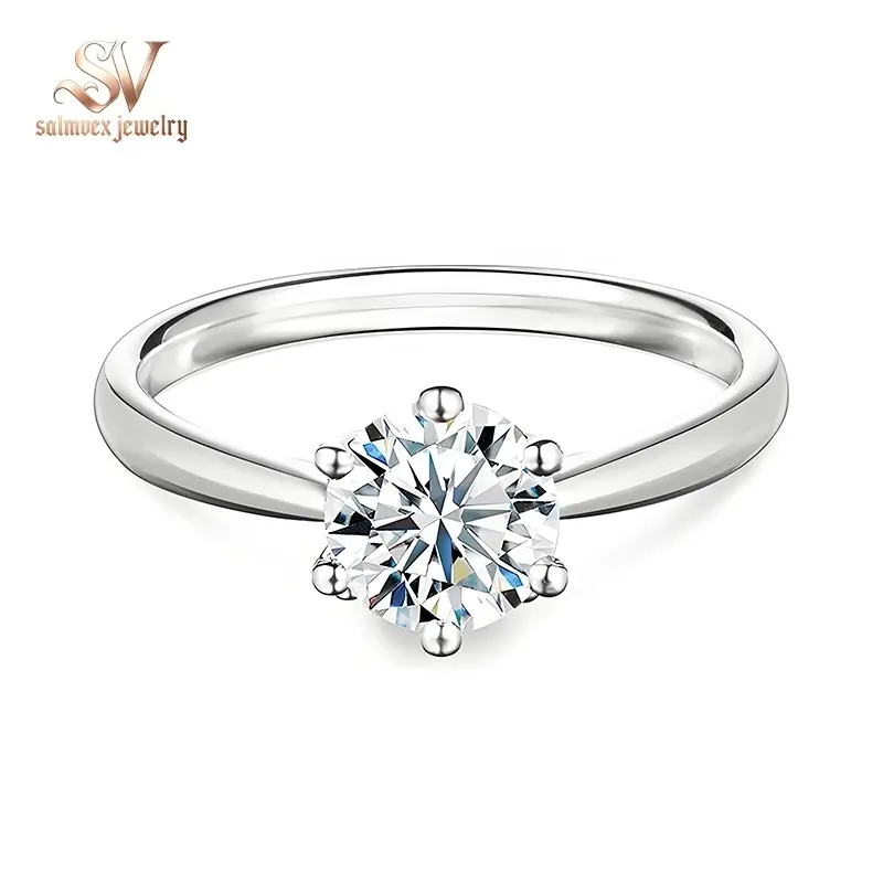 Salmvex Jewelry Solitaire Classic Six-Prong Ring Lab-Created Moissanite Engagement Ring Band S925 Sterling Silver Jewelry Perfect Christmas Gift