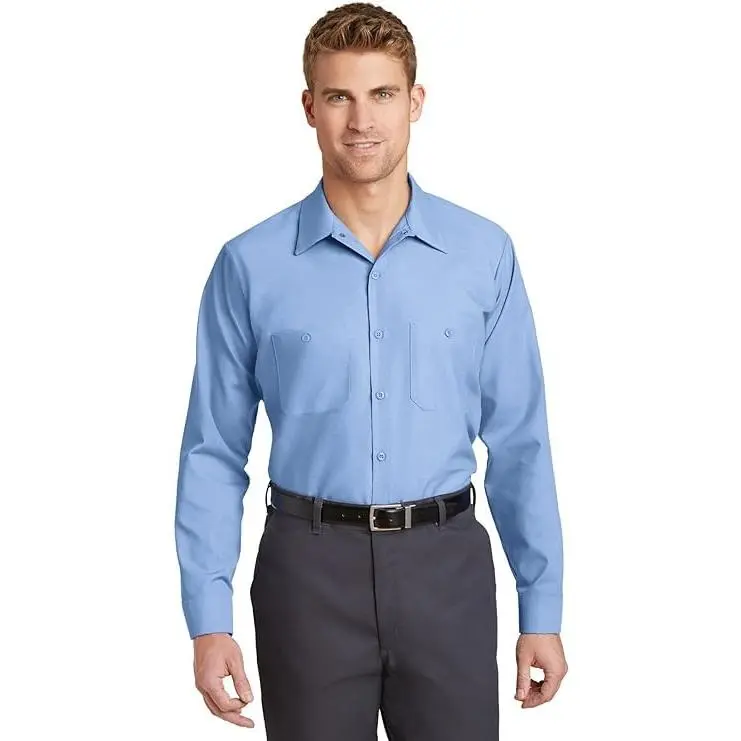 Red Kap Men's Industrial Work Shirt, Long Sleeve Solid Cotton Blend Button-Front Garment, Durable & Stain-Resistant with Pencil Stall