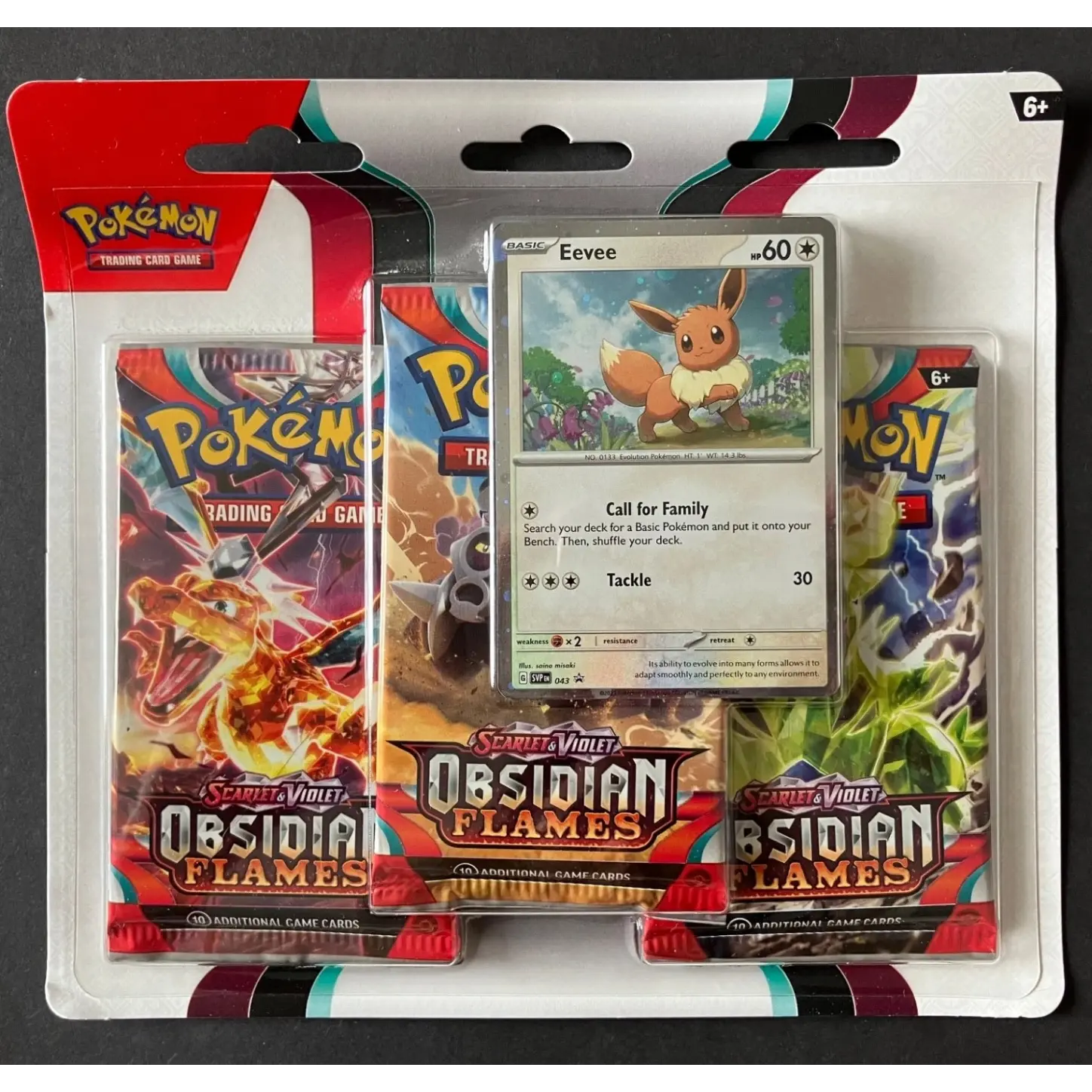 Obsidian Flames 3-Pack Blister – Eevee Cosmo Holo Promo – English – Factory Sealed