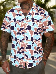 Men's Camo Print Cuba Collar Shirt, Regular Fit Casual Short Sleeve Button Up Top for Summer, Fashion Men's Top for Daily Wear