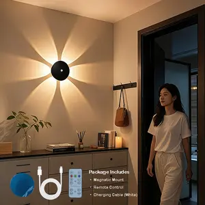 LED Puck Lights with Floral Shadow, Remote & Motion Sensor Wall Sconce, 3 Color Modes Dimmable Magnetic Wireless Night Light with Aluminium Body, Batteries/Cells Powered for Home Festive Decor