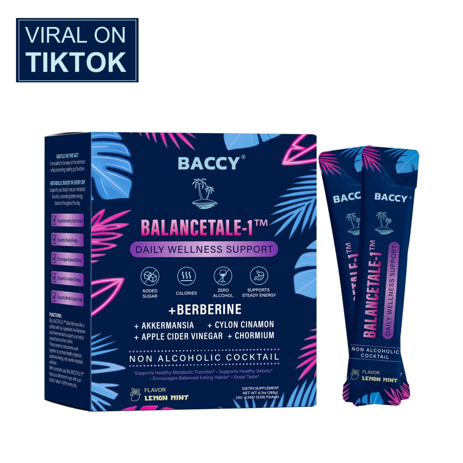 BACCY MOCKTALE-1 Metabolic Support with Berberine& Akkermansia, Chormium, Cylon Cinamon, Apple CiderVinegar - 30 Packets Lemon Mint Flavor Non-AlcoholicCocktail I Powdered Supplement Drink Mix Healthcare Edible Drink