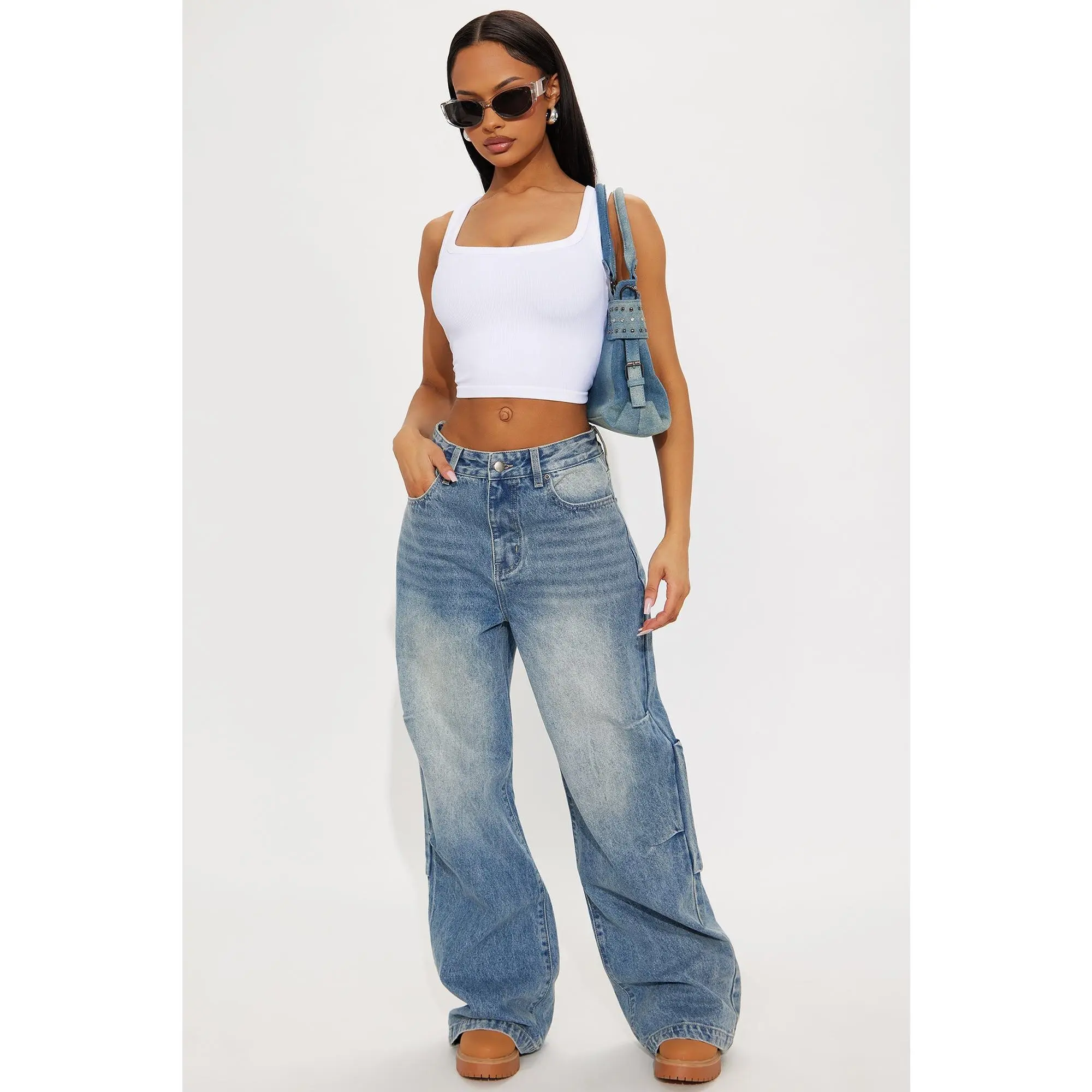 Sight Unseen Loose Wide Leg Denim Jeans - Medium Wash Sight Unseen Loose Wide Leg Denim Jeans - Medium Wash
