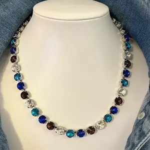 Carson Blue AB White Multi Necklace Jewel Candy Vibes with Vibrant Gemstones and Gold-Tone Accents for Casual Outings and Parties