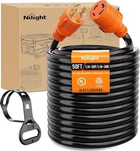 Nilight 30Amp Generator Extension Cord, 50FT 10 Gauge Pure Copper STW Wire with High Conductivity, 125/250V 7500W Heavy-Duty ETL Listed 4-Prong L14-30P L14-30R Cable for Camping, RV Use