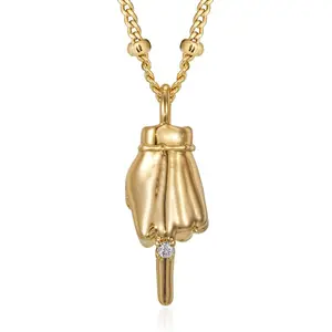 Hand Gesture Pendant Necklace CZ Gold Plated Statement Jewelry for Men Women, Edgy Y2K Streetwear Accessories, Meaningful Hand Sign Charm Gift for Friends stainless steel np