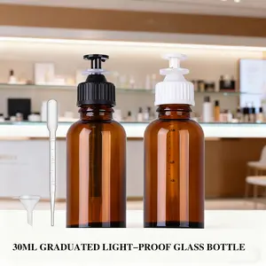 2 Pack 30ML Refillable Amber Glass Dispensing Bottles, & Graduated Pump Tubes, Light-Proof for Serum, Lotion, Cream, Essential Oil