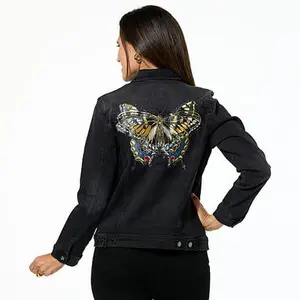 DG2 by Diane Gilman New Classic Stretch Denim Embroidered Back Jacket
