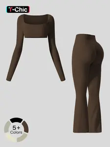 Women's Long Sleeve Yoga Set for Spring & Fall, Quick-Dry Tight-Fitting Leggings, Yoga Pants, Casual Yoga Clothes Set Workout Activewear Fitness Clothes Sportswear Tight Fit Sporty Yoga Outfits