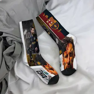 Mid-calf socks, Messi superstar football art designs, celebrity merchandise, durable socks, unisex socks, a fan favorite, holiday gifts, birthday presents.