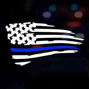 Transparent Us Flag Decal with Thin Blue Line, 6 Inch American Flag Sticker for Motorcycles Helmets Cars Windows Laptops, Police Support Accessory, Truck Car Decal, Truck Decals