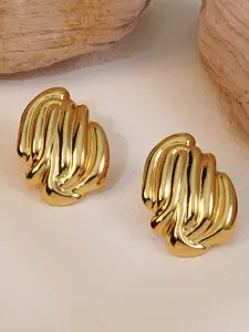 Stainless Steel Asymmetrical Ruched Texture Stud Earrings, Simple Trendy Vintage High-End Style, Unisex All Seasons Jewelry