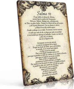 12x8 Inch Vintage Salmo 91 Scripture Metal Sign, Spanish Psalm 91 Religious Decor, Housewarming Gift for Hispanic Christian Families aluminum perfect high-quality