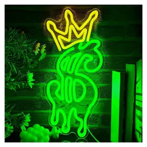 Sign Illuminated Money Neon Sign Crown Dollar Light For Wall Decor USB Powered For Shop Store Man Cave Game Room Pub Party 40cm×19.5cm Sign Illuminated