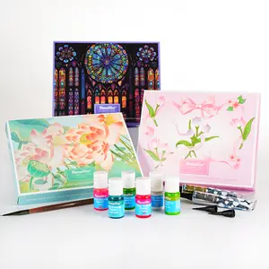 MamaHive 6-Color Glass Painting Kit DIY Art Set for Kids and Adults Includes Line Pens Filler Paints Brushes Color Palette and Frame Christmas gift beginner's set