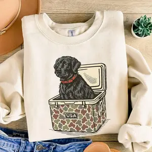 Hunting Black Laborador Dog Cooler USA Camo Unisex Sweatshirt, Country Black Lab Dog Summer Outdoors Lovers Tee, Southern Pup, Camping & Fishing Shirt