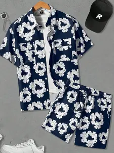 All-Over Floral Print Design, Shirt & Shorts Two-Piece, Perfect for Daily Outings & Vacation Gatherings