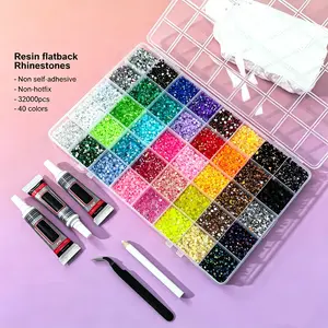 1 Set 40Colors 32000Pcs / 15Colors 18000Pcs Resin Jelly Rhinestones for Bedazzling, Bedazzler Kit with Rhinestones and Tools, 3mm Flatback Gems for Diamond Art, Nail Art Crafting Book Makeup Shoes, Nail tech accessory