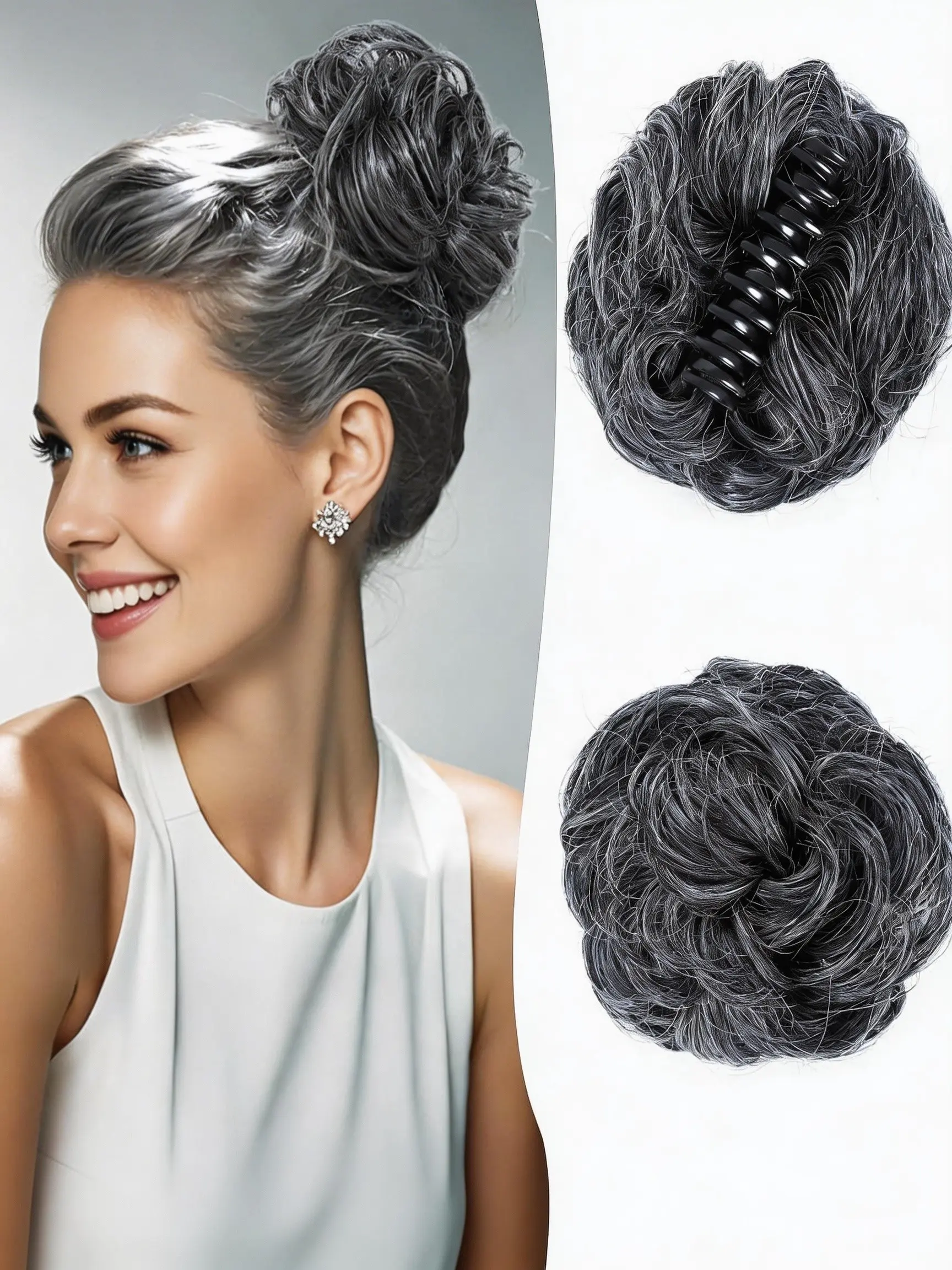 Claw Clip Messy Bun Hairpiece, Synthetic Soft Hairpieces, Wavy Synthetic Clip In Fake Bun, Soft Natural Hair Bun for Women, Long Wigs, All Seasons, Daily Wear