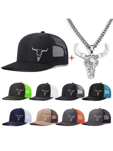 Unisex Bull Head Necklace & Baseball Cap Set, Casual Fitted Design, All-Season Wear, Ideal for Men & Women, Perfect for Daily