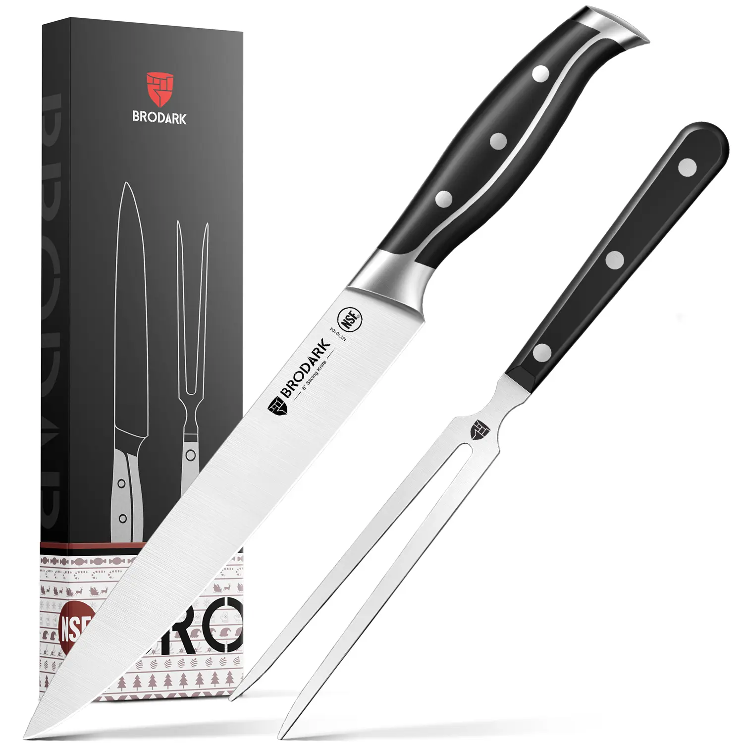Turkey BBQ Carving Knife, High Carbon Stainless Steel Carving Knife and Fork Set, 8 Inch Kitchen Knife for Turkey, Meat, BBQ, Brisket, NSF Food Safe, Full Tang Slicing Knife with Gift Box