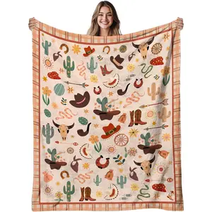 Western Blanket Gift for Women Girls, Soft Cowboys Blanket for Young Adults, Cozy Flannel Western Throw Blanket, Warm Gift Cowboys Throw Blanket for Couch, Bed, Gifts for Christmas Thanksgiving 50x60