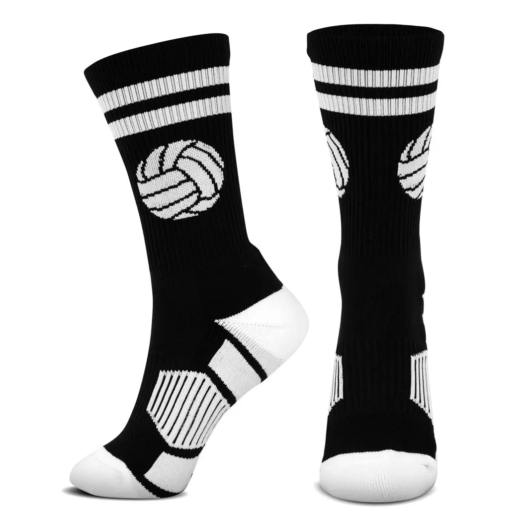 Cushioned Volleyball Sports Athletic Socks, Moisture Wicking Mid-Calf Crew Style with Ball Graphic and Arch Support, Moisture Wicking Socks, Volleyball Accessories