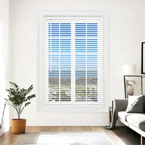 Cordless Vinyl Mini L Blinds 26" W x 48" H, 1" Slat White Horizontal Window Blind for Door, Shades, Camper, Light Filtering, 1/2 Inch Narrower Indoor