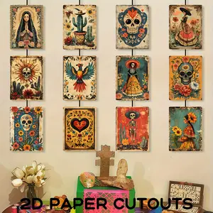 Dia de Los Muertos Decorations Day of The Dead Banner Sugar Skull Wicked Witch Halloween Photobooth Props for Halloween Mexican Fiesta Theme Party Home Bedroom, Living Room Decor