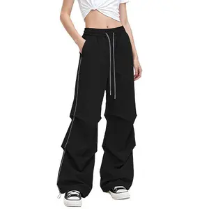 Women's Y2K Baggy Parachute Pants Mid Waist Wide Leg Casual Track Pants with Adjustable Drawstring Waist
