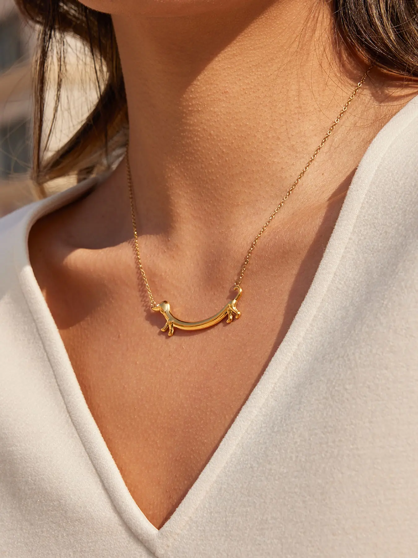 Fashion Stainless Steel Sausage Dog Neckalce Women's 18K Gold Plated Waterproof Animal Hypoallergenic Jewelry Girls Gift Whimsical Necklace