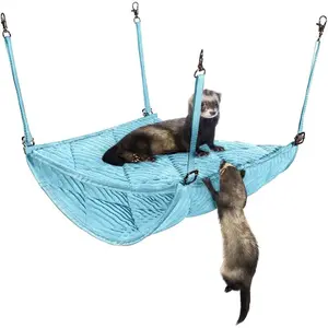Ferret Hammock for Cage Plush Double Bunk Bed with Hanging Clips Perfect for 2+ Small Pets Including Rats Ferrets Hamsters Guinea Pigs Blue