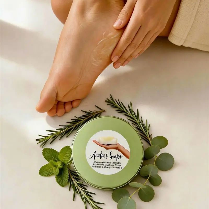 Analia's Soaps Tired Feet Balm with Rosemary Eucalyptus, Mint, Coconut oil and Vitamin E for Soothing and Nourishing Feet