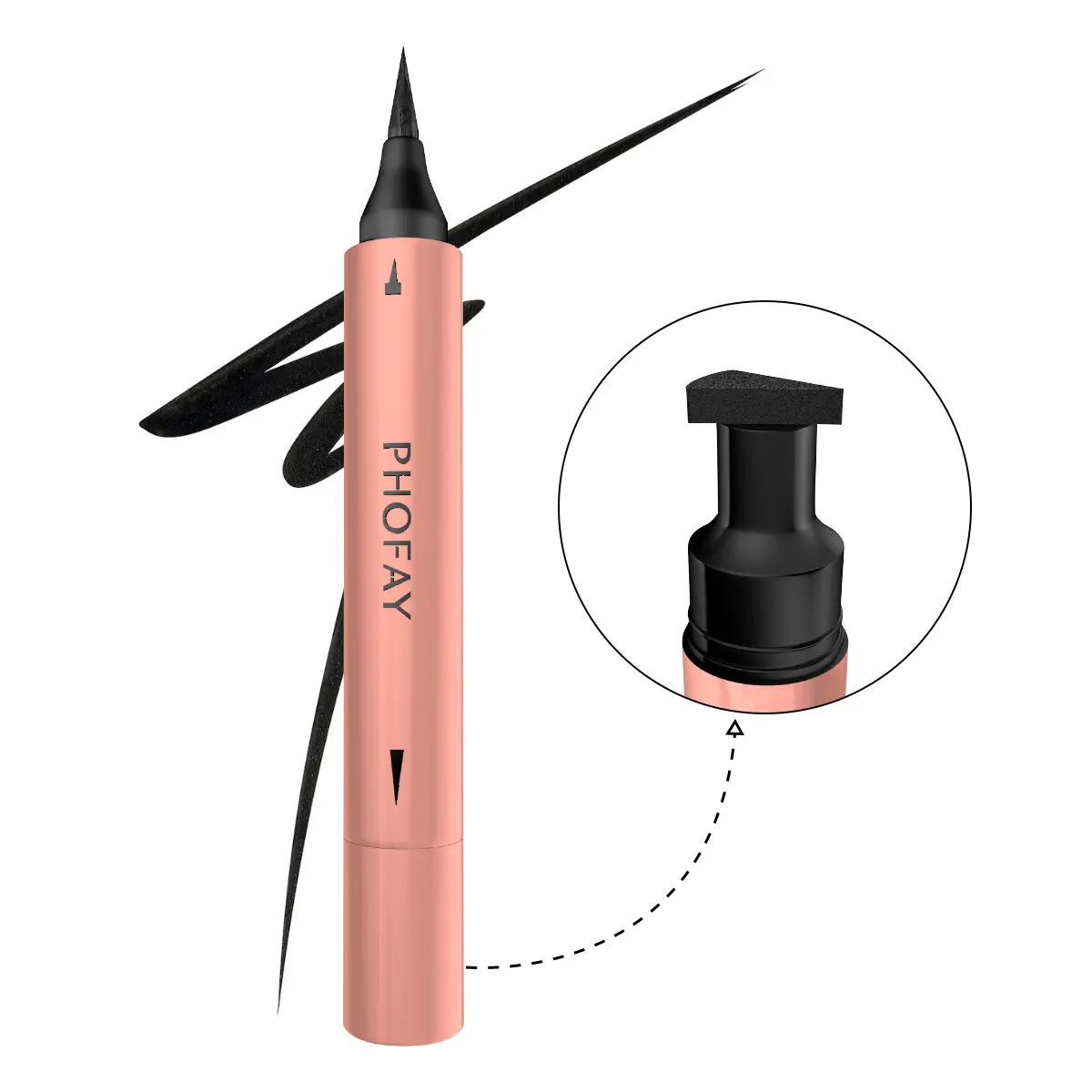 PHOPAY Double Ended Eyeliner Stamp, Long-Lasting Waterproof Liquid Pen for Defined Eye Makeup, Black Cosmetic for Adults, 3ml, Single Item, Smudge Proof