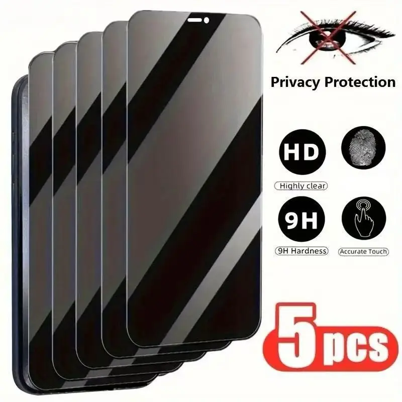 5 Pcs Privacy Protection Screen Protector Compatible With Smartphone, iPhone 17/16/16e/15/14/13/13 Pro/16 Pro Max/15 Pro Max/14 Pro/Plus/Mini/X/XR/XS Max/SE2/SE3, 9H+ Tempered Glass, Full-Coverage, Dynamic Island Compatible, Anti-Scratch