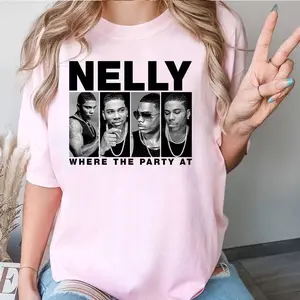 Graphic Vintage Nelly Rapper Bootleg T-shirt, Retro Y2k Casual Women's Fashion Top Basic Elastic Grey Knit Short Sleeve Crew Neck Unisex Heavy Cotton Tee - Garment - Womenswear