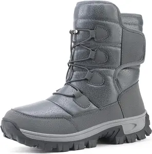 1 Pair gray Men & Women Waterproof Thick-soled Snow Boots Winter Plus Velvet Non-slip Outdoor Hiking Boots Warm Camping Hiking Cotton Shoes - Footwear