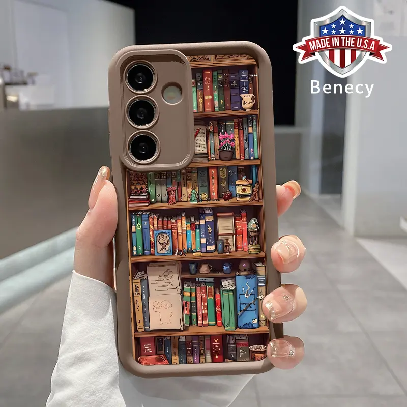 Case Compatible with Galaxy S23 Ultra S24 Plus S25 S22+ Cartoon Bookshelf Pocket-Friendly Shockproof Silicone Protective Softcase