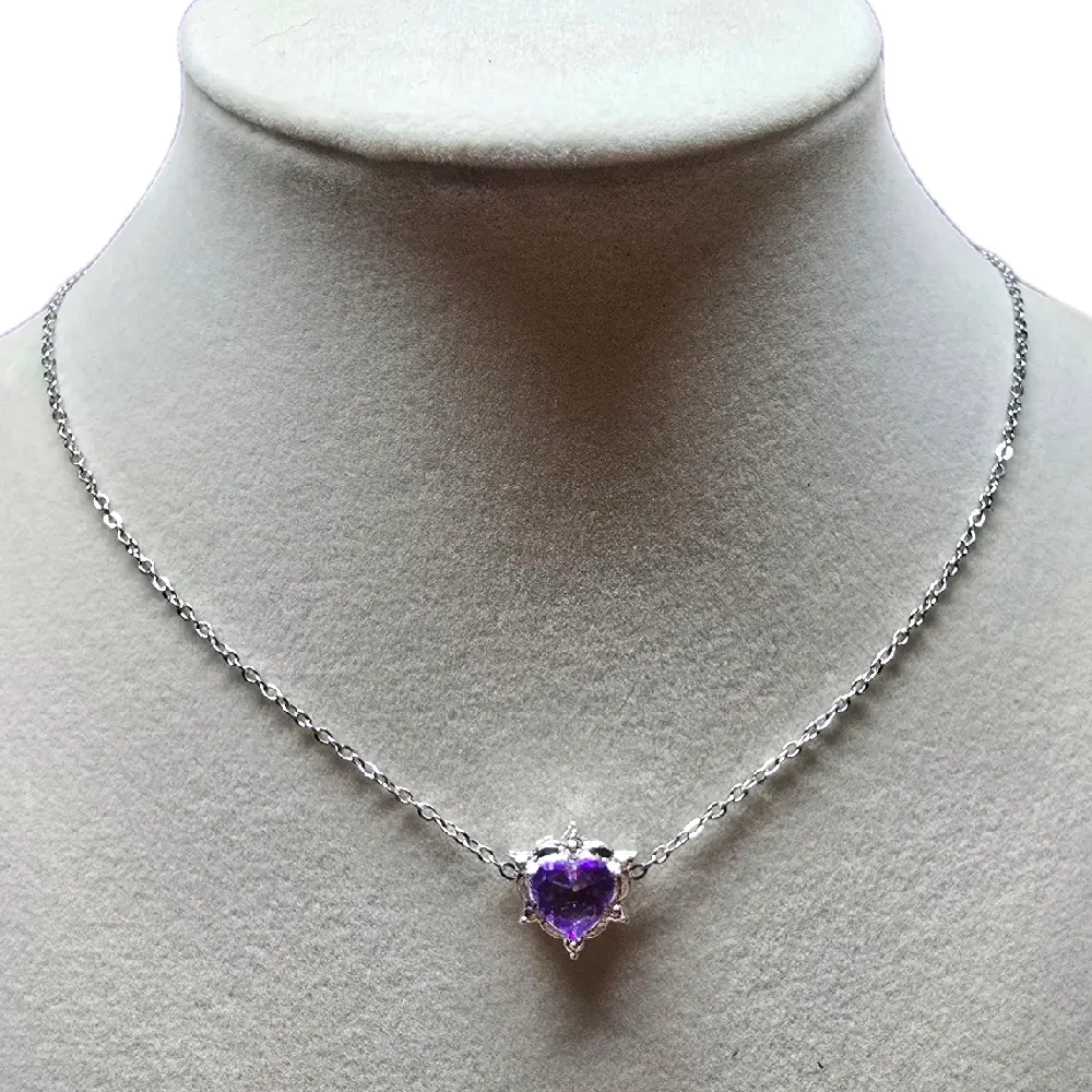 Dainty Amethyst Heart Pendant on Silver Chain - Elegant Purple Gemstone Necklace for Stylish Wearers